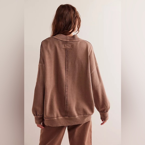 New Free People We The Free Dusted Coca Washed Brown Palm Springs Pullover sz L - Picture 2 of 12